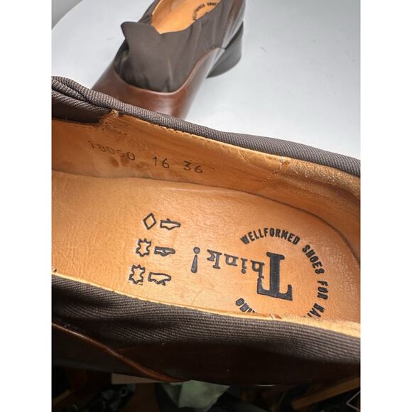 Think! Shoes Womens 6 Sz 36 Brown Leather Slip On Clogs Loafers Comfort Career - Picture 9 of 16